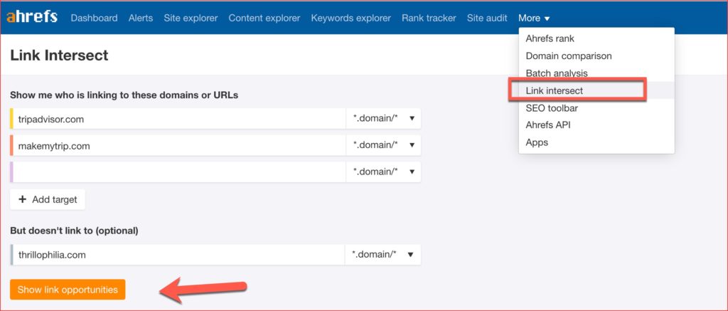 Ahrefs’ Link Intersect tool